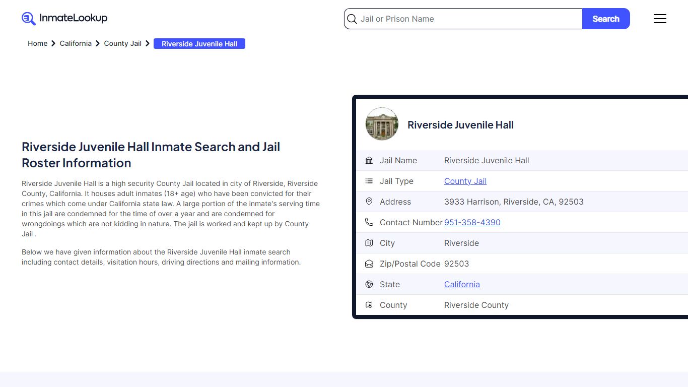 Riverside Juvenile Hall (CA) Inmate Search California - Inmate Lookup
